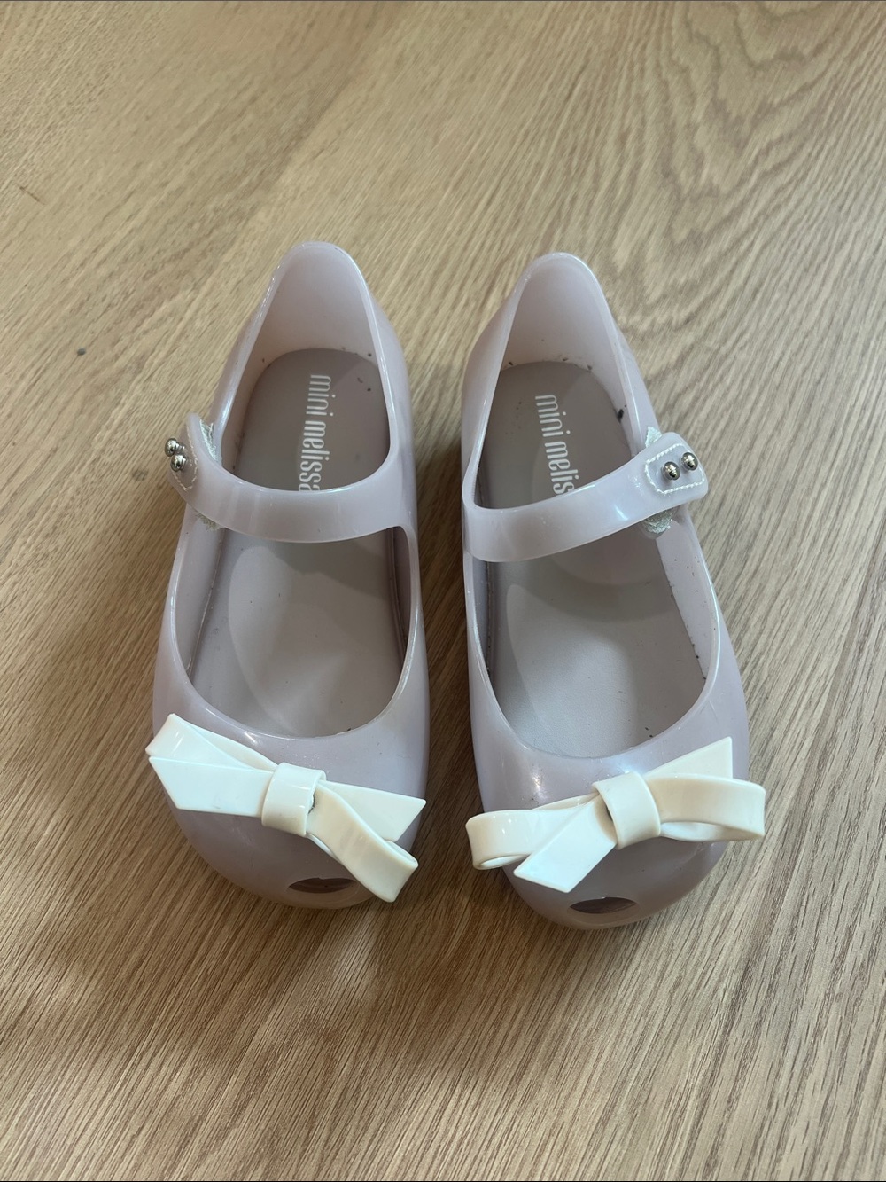 Mini Melissa Girls' Light Pink Jelly Mary Janes with Ivory Bow